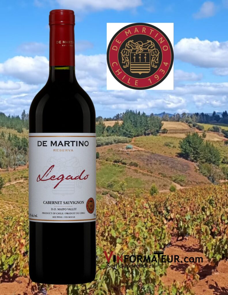 Cabernet-Sauvignon, De Martino, Legado, Reserva, Chili, Vallée de Maipo, vin rouge, 2020 bouteille