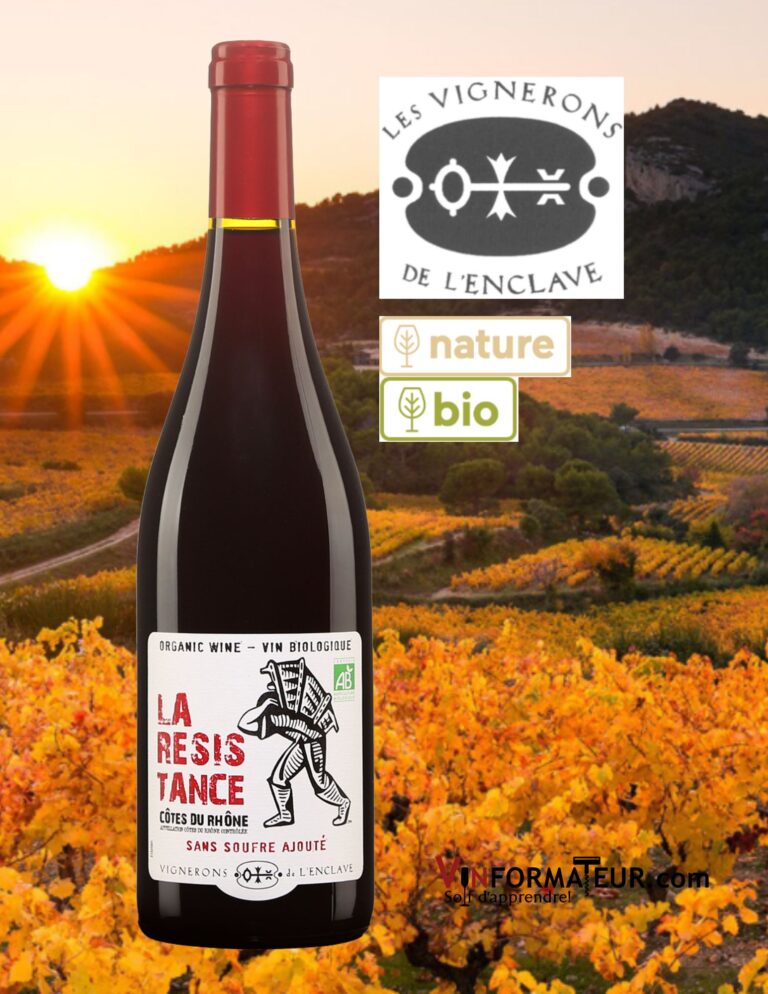 La Résistance, Côtes du Rhône, vin rouge bio et vegan, sans soufre ajouté, Vignerons de l’enclave, 2021 bouteille