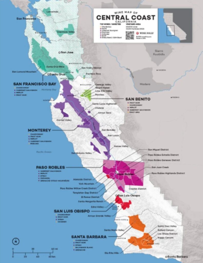 Carte viticole Californie Central Coast