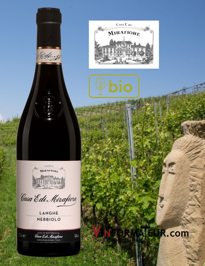 Nebbiolo, Casa E. di Mirafiore, Piémont, Langhe, vin rouge bio, 2020 bouteille