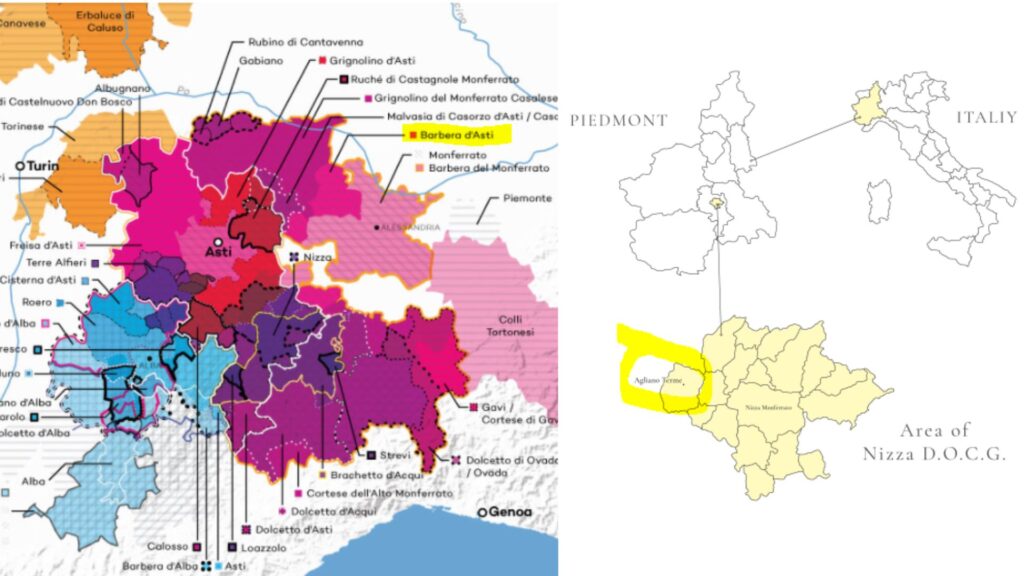 Carte viticole Piémont et Asti