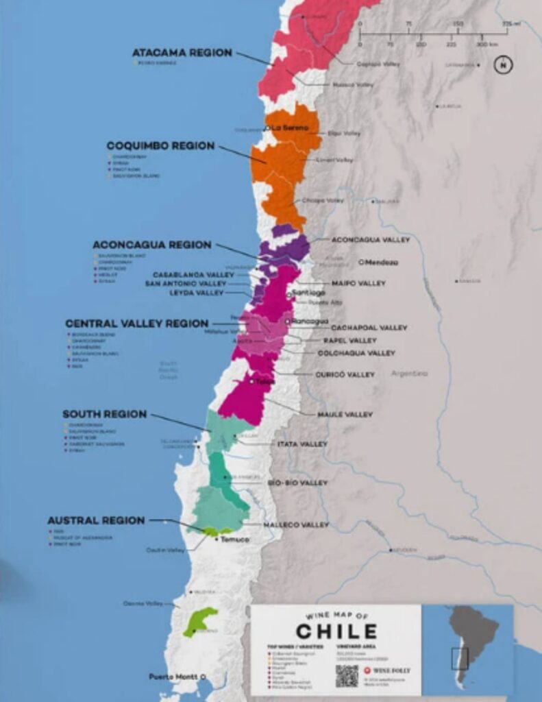 Carte viticole du Chili: winefolly.com