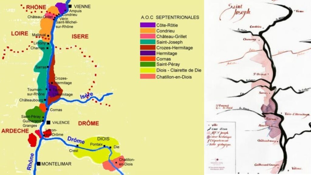 Carte viticole des Côtes du Rhône septentrionales, Saint-Joseph AOC