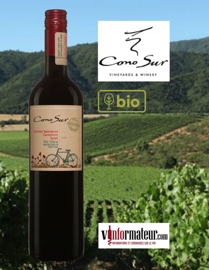 Cono Sur, Organic, Cabernet-Sauvignon, Carmenère, Syrah, vin rouge bio, Valle de Colchagua, 2021 bouteille