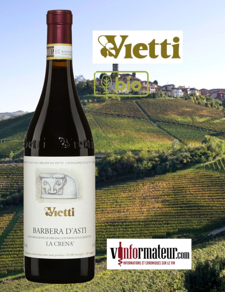 Barbera d’Asti, La Crena, Italie, Piémont, Barbera d’Asti D.O.C.G., Vietti, vin rouge bio, 2020 bouteille