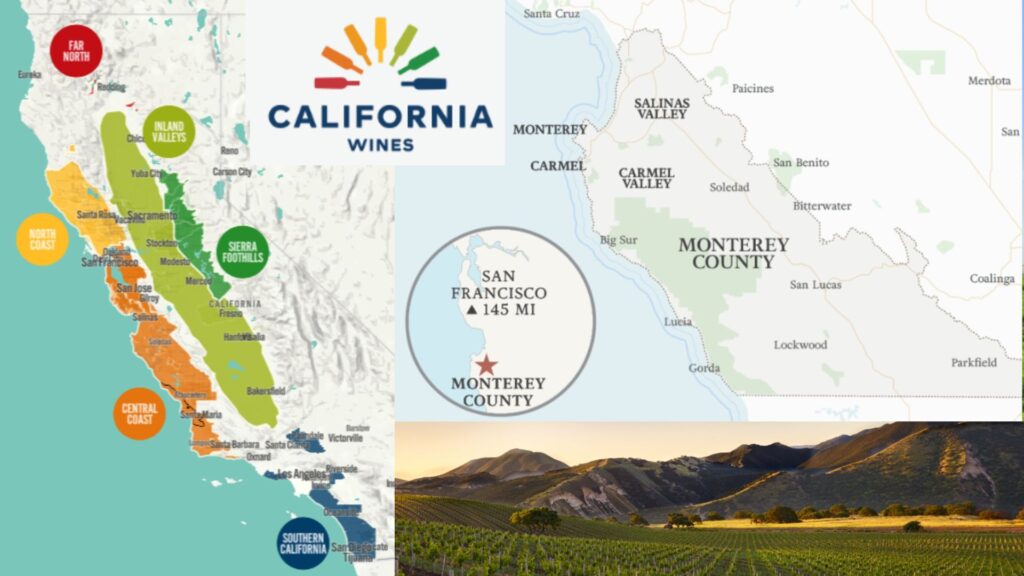 Carte viticole Californie et Monterey County.