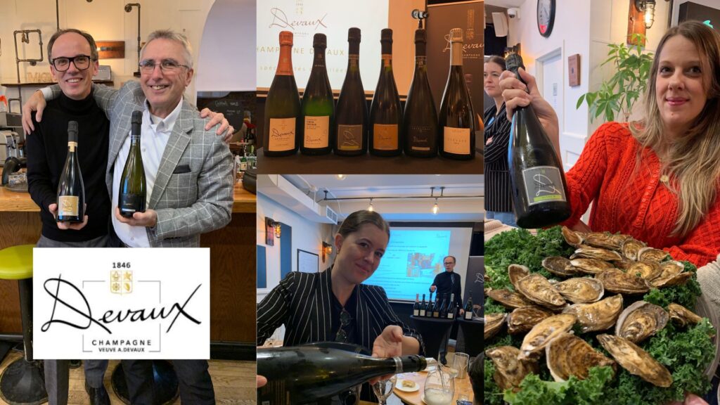 Dégustation Champagnes Devaux: Philippe Meurant Dir. Export, Agence Bulles Mousse et Tanins (Importations BMT), champagnes Devaux. 