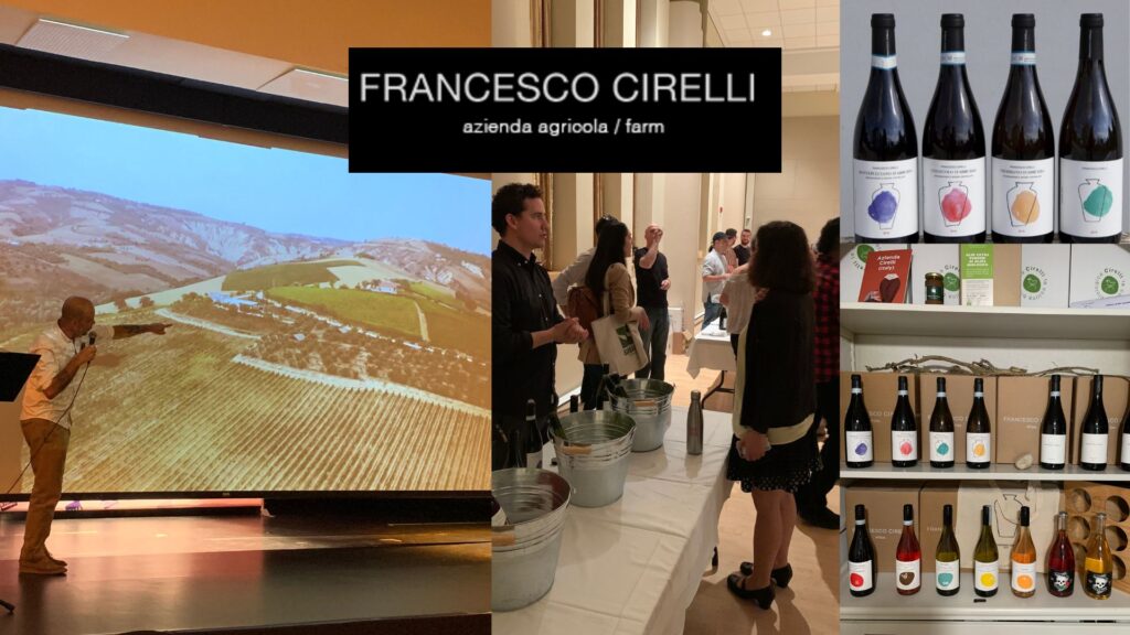 Dégustation des vins de Francesco Cirelli: présentation de Francesco Cirelli, dégustation et vins.  bouteilles