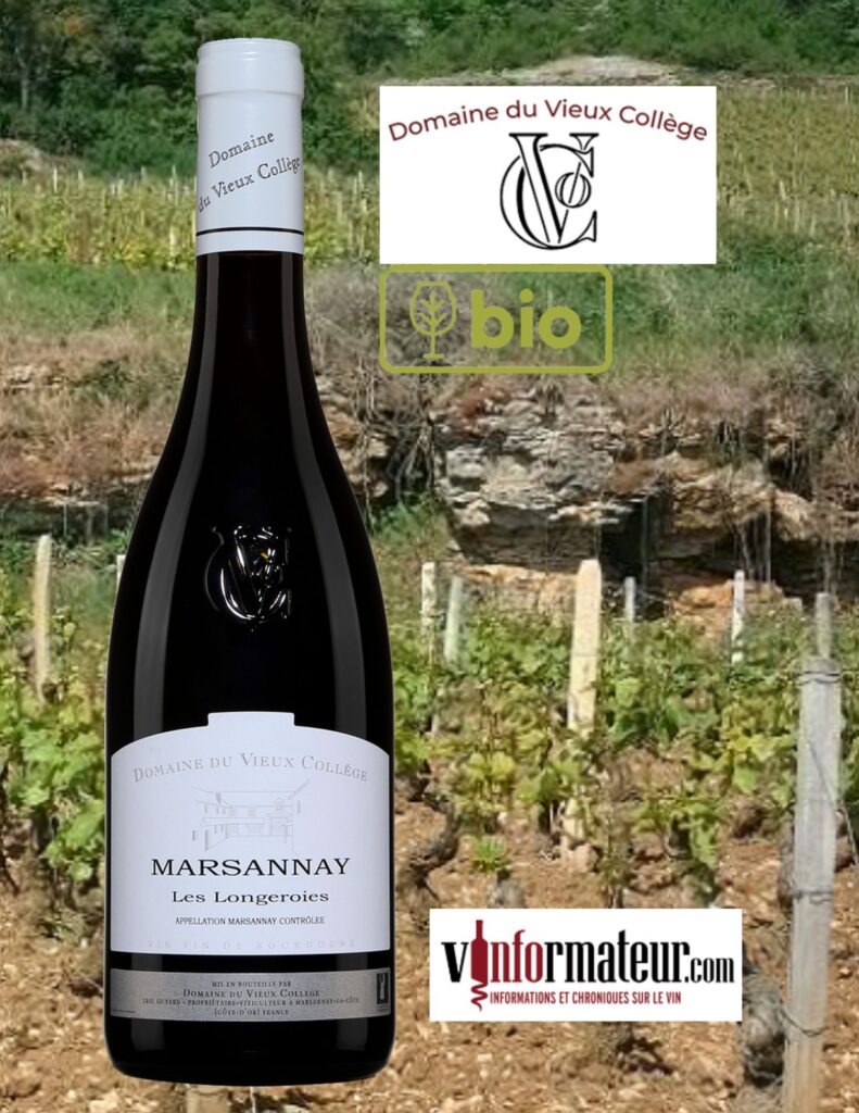 Domaine du Vieux Collège, Lieux dit Les Longeroies, Bourgogne, Marsannay, vin rouge bio, 2020 bouteille