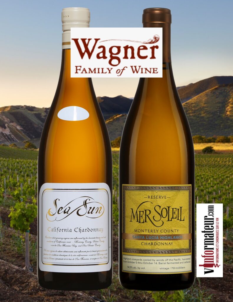 Wagner Family of Wines: Sea & Sun, Chardonnay, Californie, 2021 et Mer Soleil, Chardonnay, Californie 2021. bouteilles