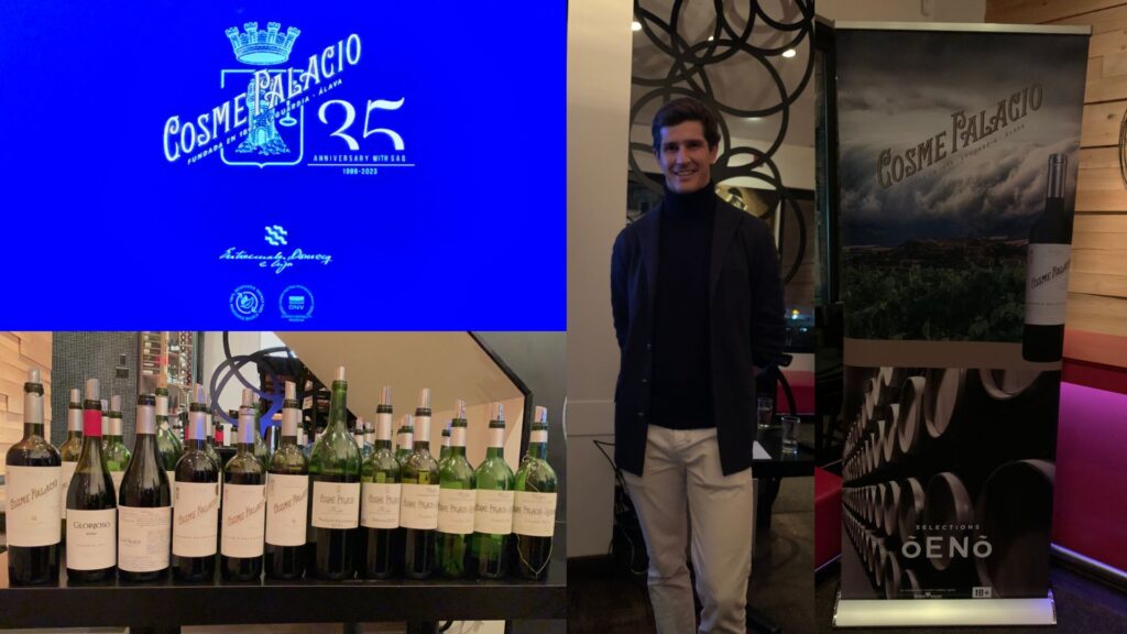 Dégustation Cosme Palacio: vins dégustés, Gonzalo Entrecanales président et CEO. bouteilles