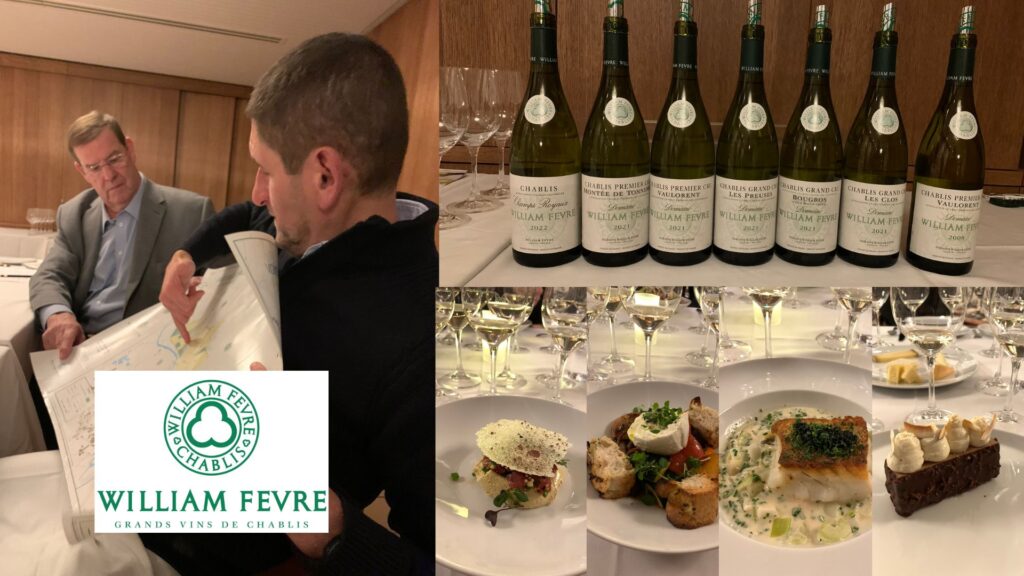 Dégustation des vins de la maison William Févre: Didier Séguier Directeur/winemaker, François Sylvestre (agence), vins dégustés. Repas au  restaurant Monarque. 