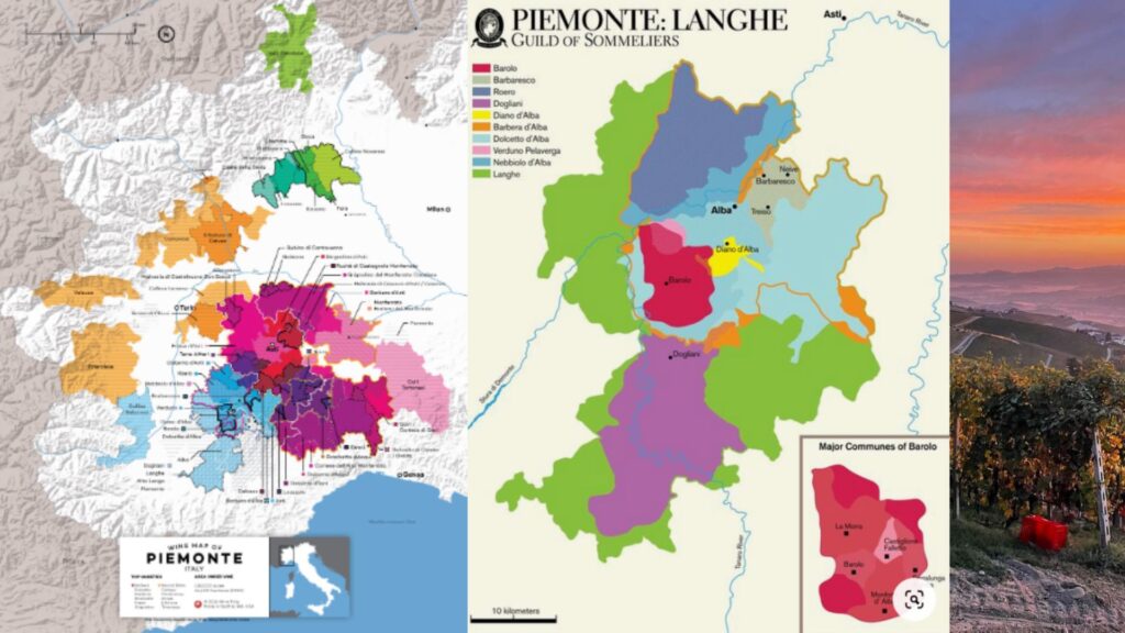 Cartes viticoles Piémont et Langhe