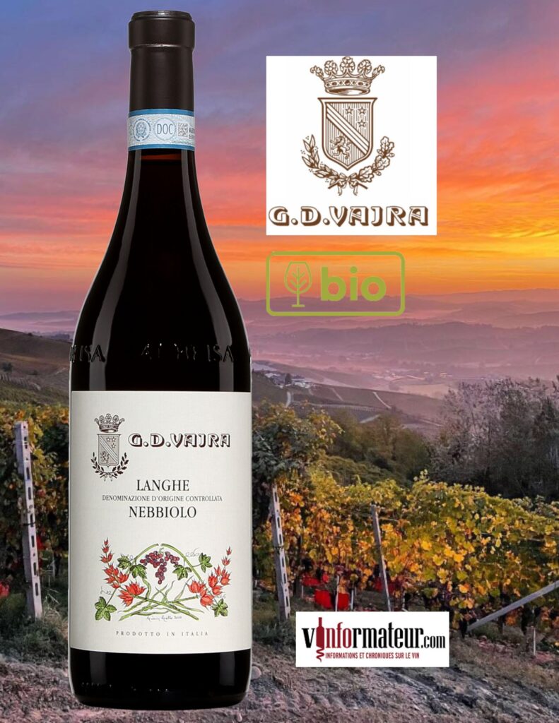 G.D.Vajra, Italie, Piémont, Langue DOC, Nebbiolo, vin rouge bio, 2021 bouteille