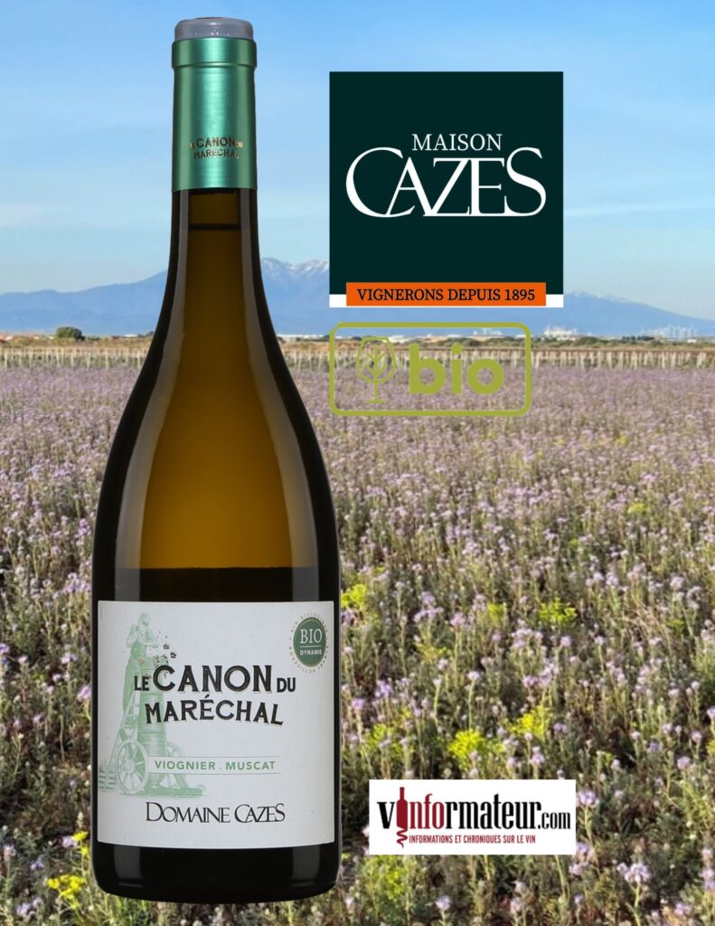 Le Canon du Maréchal, Viognier – Muscat, Domaine Cazes, Languedoc-Roussillon, Côtes Catalanes IGP, vin blanc bio, 2022 bouteille