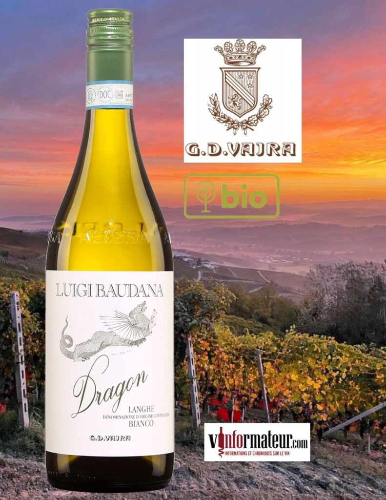 G.D. Vajra, Dragon, Luigi Baudana, Italie, Piémont, Langhe DOC, vin blanc organique, 2022 bouteille