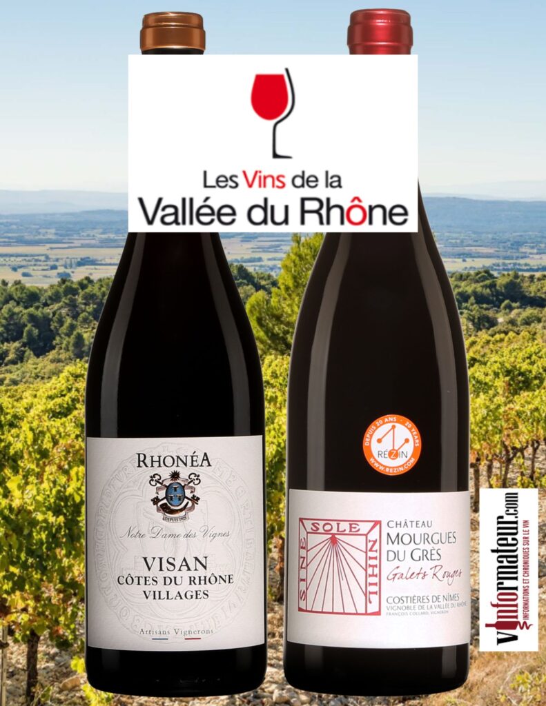 Côtes du Rhône: Rhonéa, Notre Dame des Vignes, Visan, Côtes du Rhône Villages, Château Mourgues du Grès, Galets Rouges, Costières de Nîmes. bouteilles