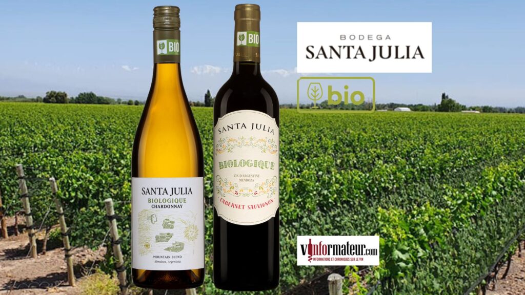 Bodega Santa Julia: Chardonnay, Mountain Blend, Mendoza, vin blanc bio, 2023, 15,40$, Cabernet-Sauvignon, Mendoza, vin rouge bio, 2023, 15,50$ bouteilles