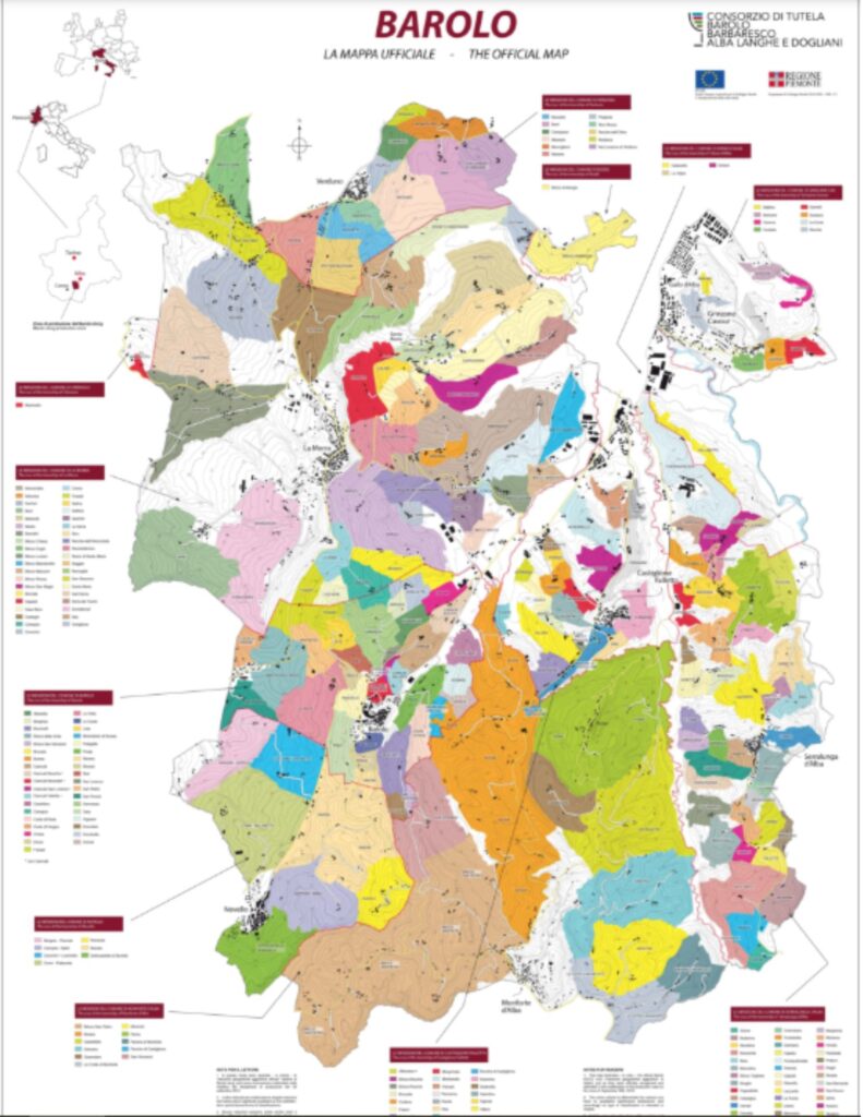 Carte viticole Barolo et ses communes et ses appellations géographiques