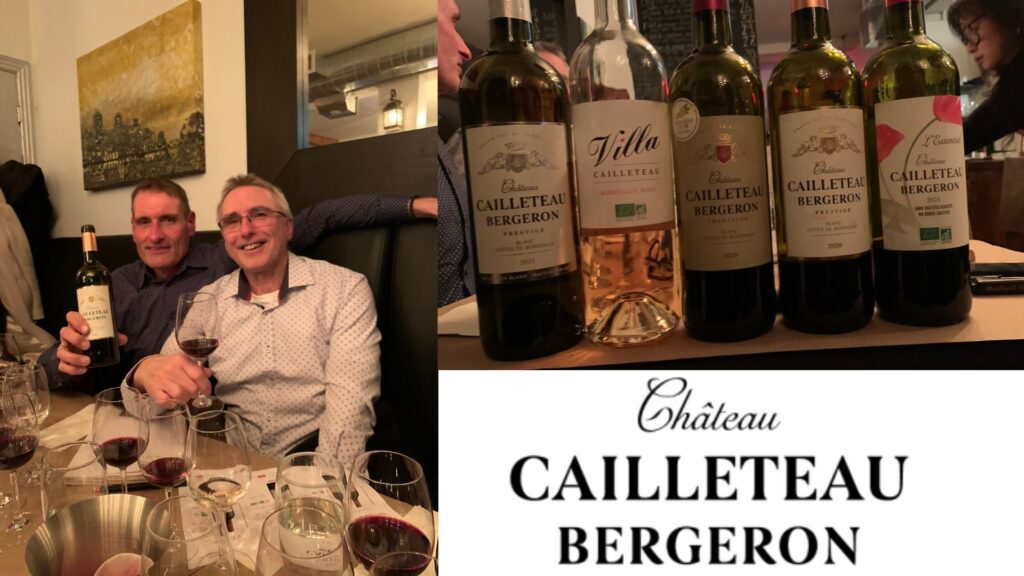 Dégustation des vins Château Cailleteau Bergeron avec Pierre-Charles Dartier co-propriétaire. Restaurant La Menthe Poivrée