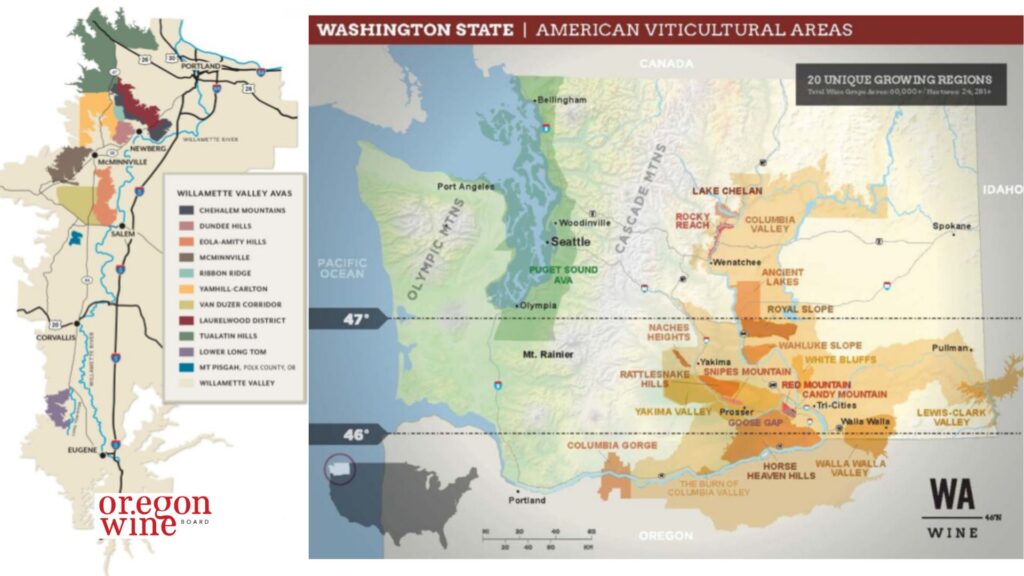 Cartes viticoles de l'Oregon et de Washington
