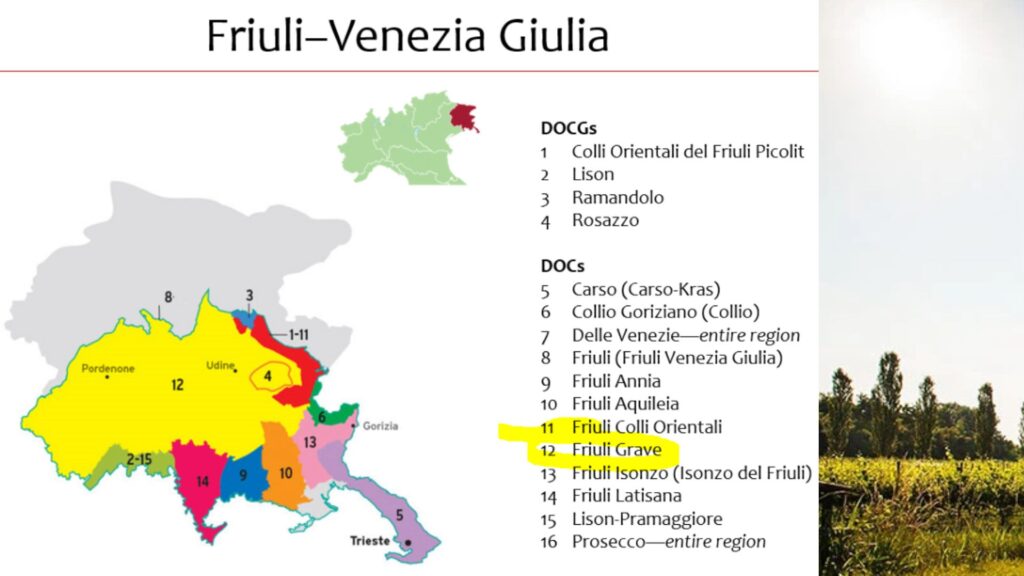 Carte viticole Friuli Grave DOC
