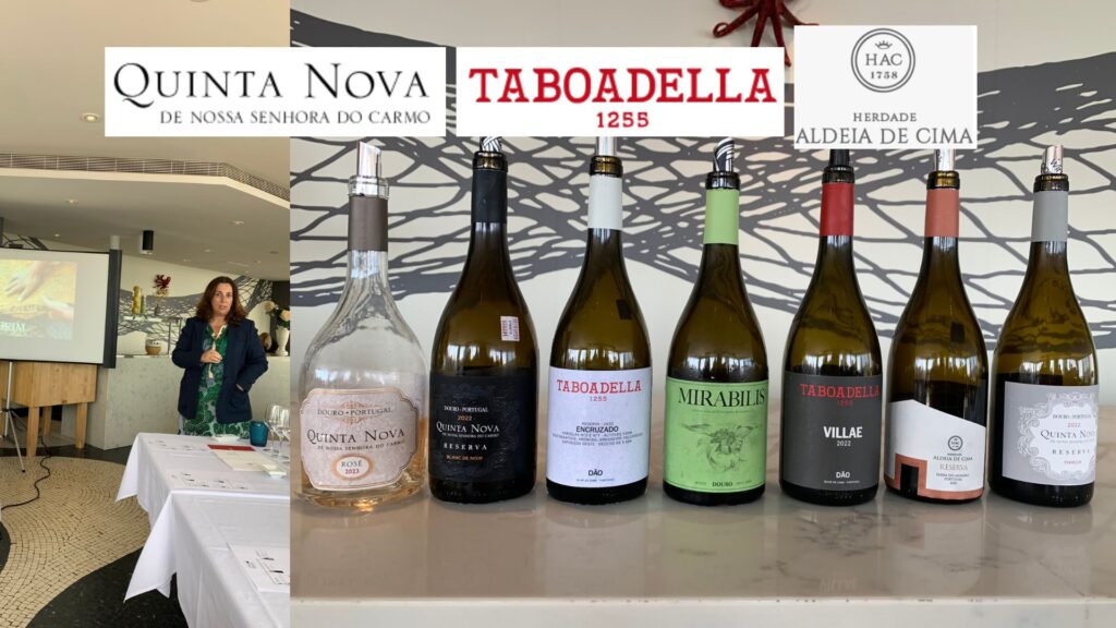 Dégustation des vins Quinta Nova, Taboadella et Herdade Aldeia au restaurant Portus avec Luisa Amorim