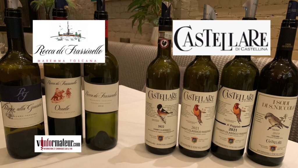 Dégustation des vins de Castellare di Castellina et de Rocca di Frassinello. bouteilles