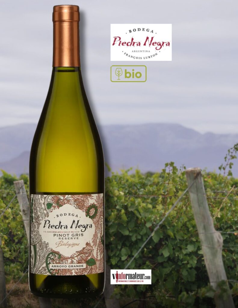 Piedra Negra, Pinot Gris, Reserve, Arroyo Grande, Argentine, Valle de Uco, Los Chacayes IG, Bodega Piedra Negra, François Lurton, vin blanc bio, 2024 bouteille