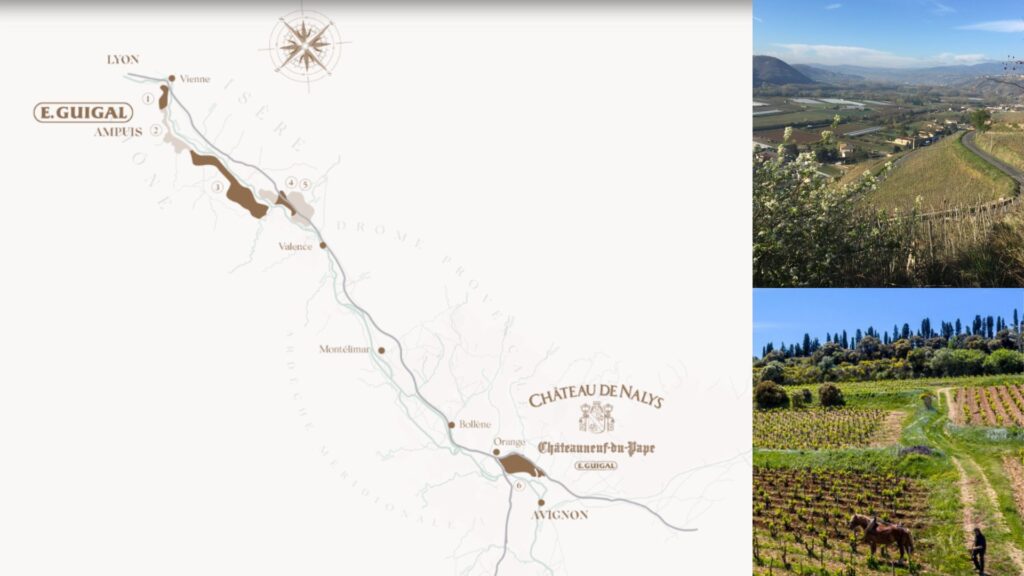 Carte viticole Maison E. Guigal - Côtes du Rhône méridionales et septentrionales