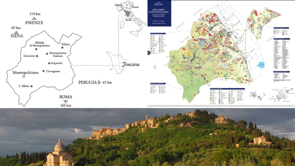 Zone de production Vino Nobile di Montepulciano et village de Montepulciano