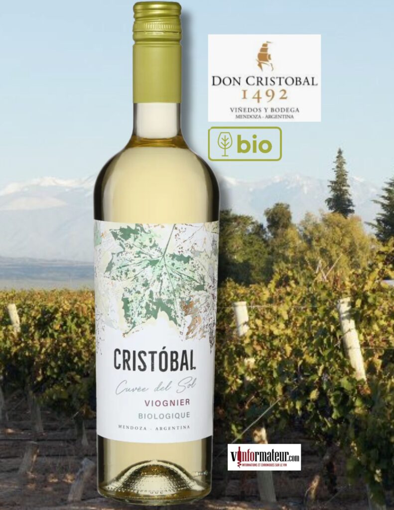 Cristobal, Viognier, Cuvée del Sol, Argentine, Mendoza, vin blanc bio, 2024 bouteille