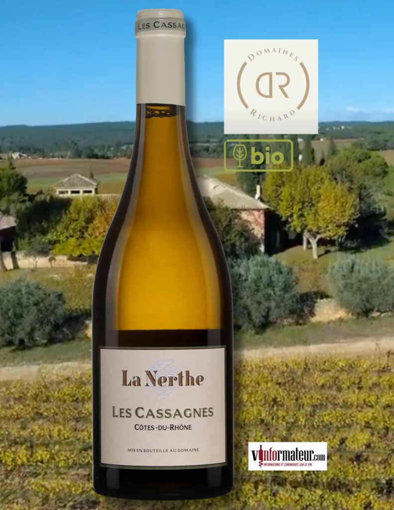 La Nerthe, Les Cassagnes, Côtes du Rhône, vin blanc bio, 2023