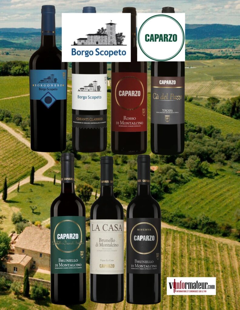 Dégustation vins Borgo Scopeto et Caparzo bouteilles