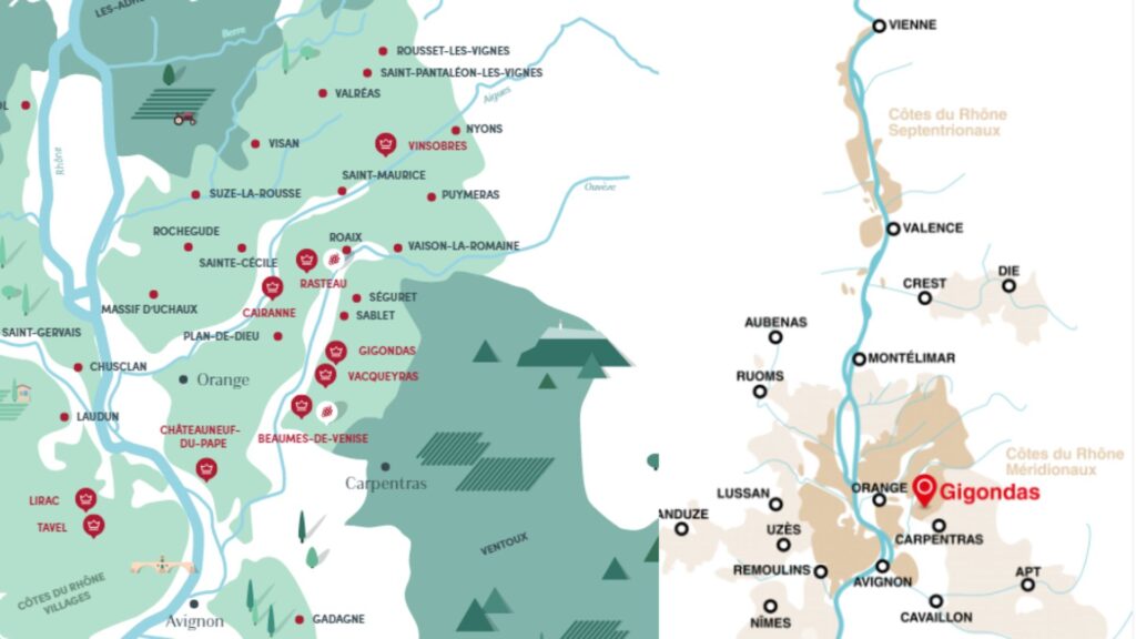 Carte viticole Vallée du Rhône méridionale