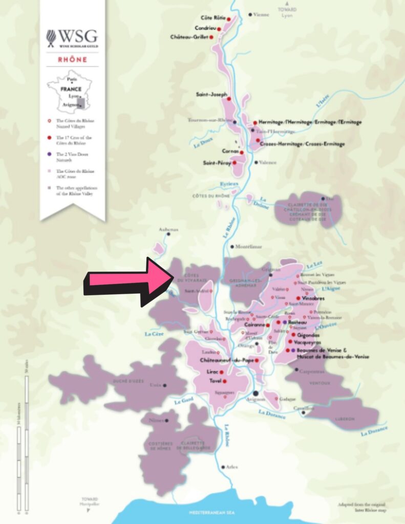 Carte viticole: Vallée du Rhône, Côtes du VIvarais