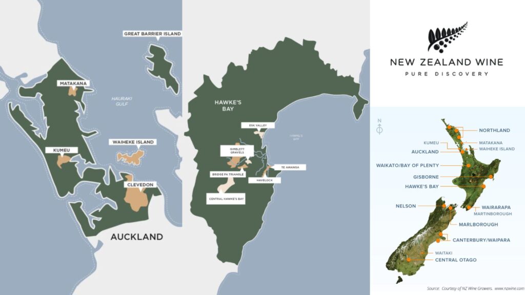 Carte viticole Kumeu, Hawke's Bay, Nouvelle-Zélande