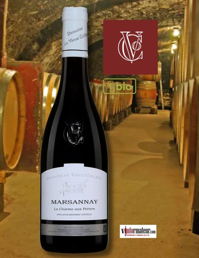 Domaine du Vieux Collège, La Charme aux Prêtres, Pinot Noir, Bourgogne, appellation Marsannay, vin rouge bio, 2023 bouteille