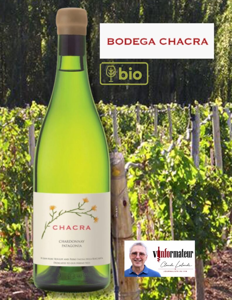 Chardonnay, Monplaisir, Bodega Chacra, Argentine, Patagonie, vin blanc bio, 2025 bouteille