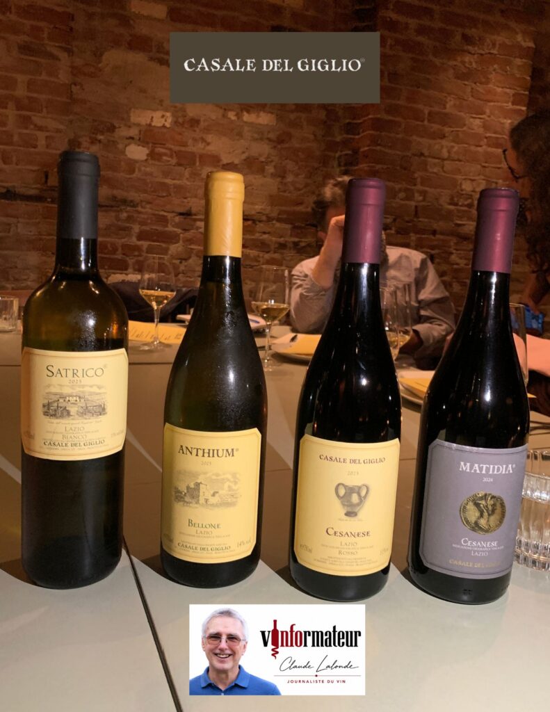Dégustation des vins de Casale del Giglio bouteilles