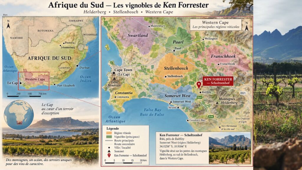 Carte viticole Afrique du Sud - vignobles Ken Forrester